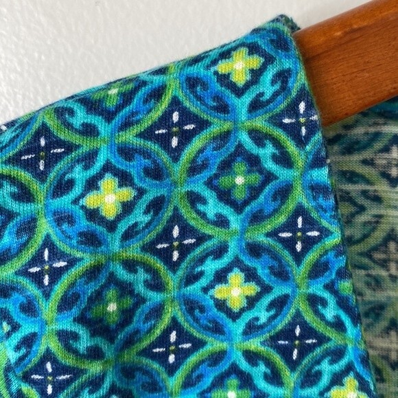 J Jill Pin Tuck Pullover Long Sleeve Top Geometric Print Watercolor Turquoise - Picture 14 of 16